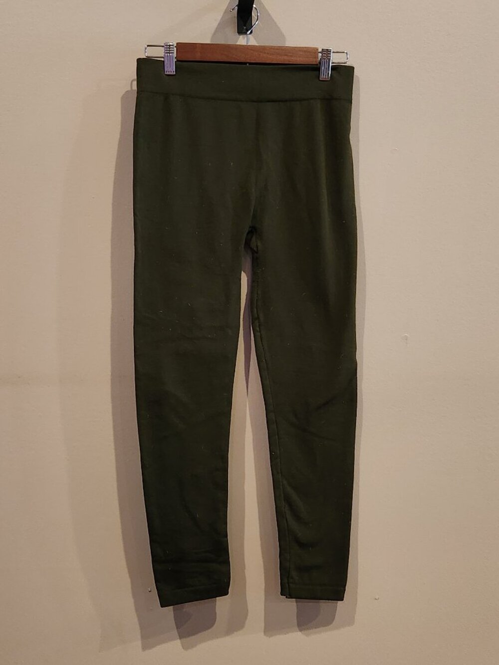 Olive Green Fleece Lined Leggings Womens Size Large Winter Stretch Pants